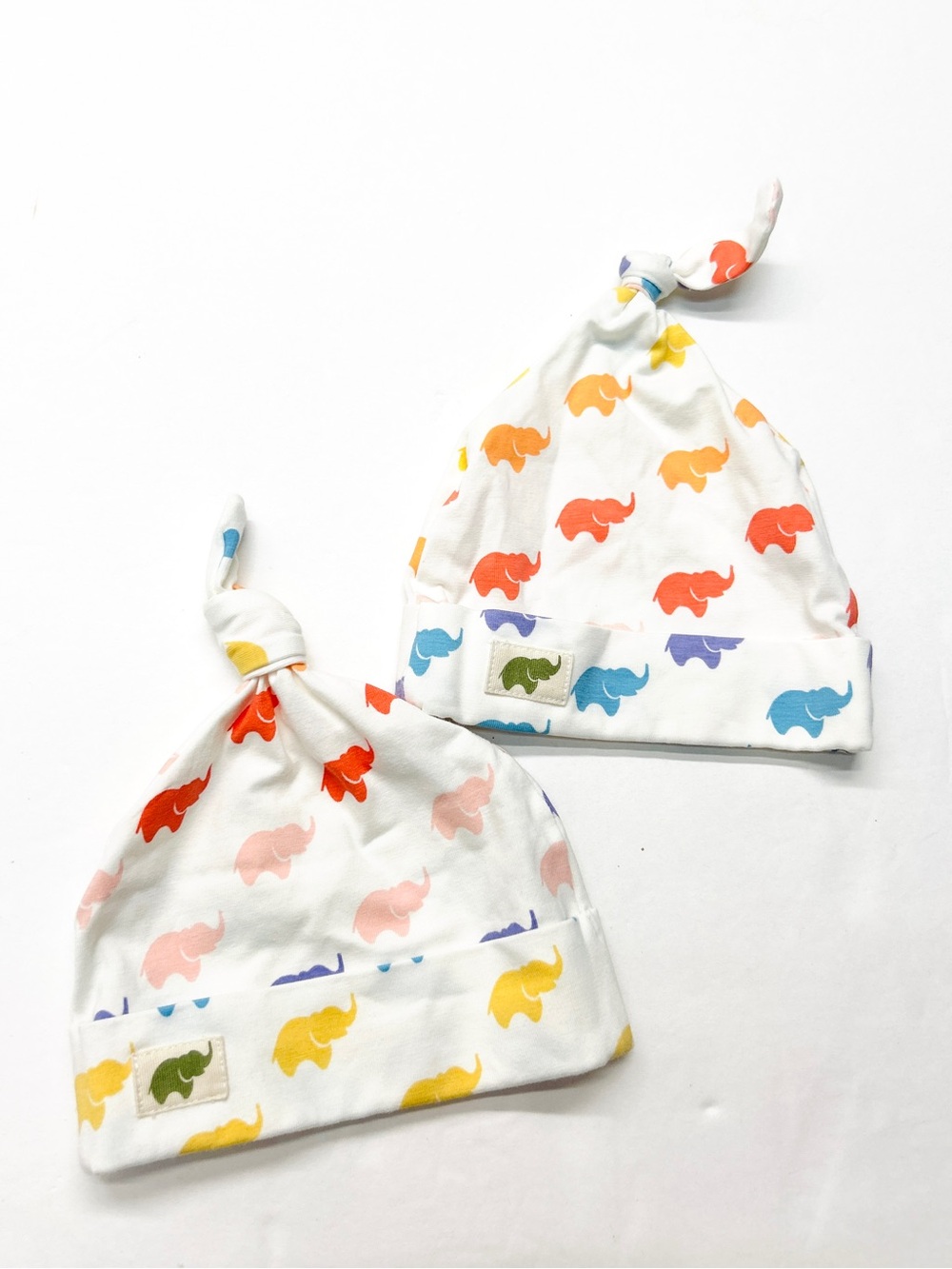 Monica and Andy Baby Knot Hat Set with Rainbow Elephant Print Set of 2 Twins